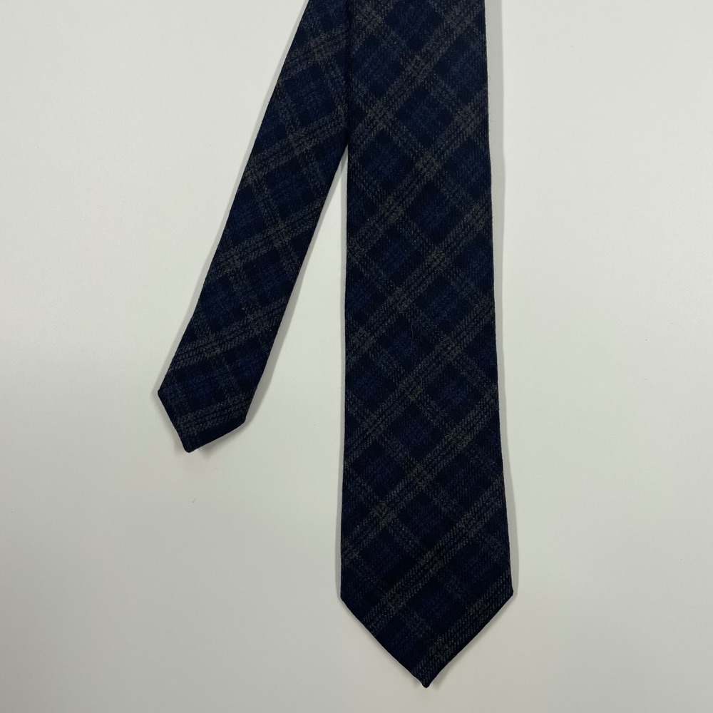 Altea Navy Blue Plaid Virgin Wool Cashmere Blend Necktie Mens OS